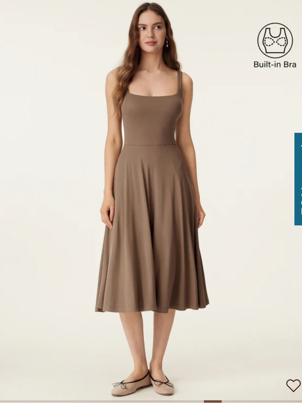 OGL Sleeveless Square-Neck Midi Dress in Mocha